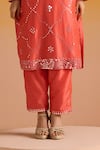 Shop_OHH CROW_Pink Raw Silk Hand Embroidered Mirror Work Deep Plunge And Beads Kurta Pant Set _Online_at_Aza_Fashions