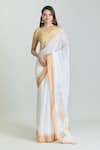 Buy_Mint N Oranges_White Chanderi Woven Zari Pure Saree With Unstitched Blouse_at_Aza_Fashions