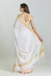 Shop_Mint N Oranges_White Chanderi Woven Zari Pure Saree With Unstitched Blouse_at_Aza_Fashions