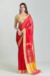 Buy_Mint N Oranges_Red Chanderi Woven Saree With Unstitched Blouse Fabric_at_Aza_Fashions
