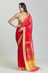 Mint N Oranges_Red Chanderi Woven Saree With Unstitched Blouse Fabric_Online_at_Aza_Fashions