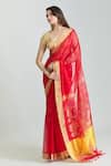 Buy_Mint N Oranges_Red Chanderi Woven Saree With Unstitched Blouse Fabric_Online_at_Aza_Fashions