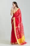 Shop_Mint N Oranges_Red Chanderi Woven Saree With Unstitched Blouse Fabric_Online_at_Aza_Fashions