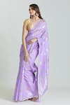 Mint N Oranges_Purple Pure Chanderi Woven Polka Saree With Unstitched Blouse Piece _Online_at_Aza_Fashions