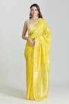 Buy_Mint N Oranges_Yellow Pure Chanderi Woven Polka Handloom Saree With Unstitched Blouse Piece_at_Aza_Fashions