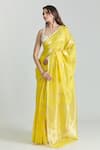 Mint N Oranges_Yellow Pure Chanderi Woven Polka Handloom Saree With Unstitched Blouse Piece_Online_at_Aza_Fashions