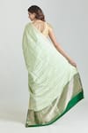 Shop_Mint N Oranges_Green Satin Silk Woven Zari Bloom Vine Saree With Unstitched Blouse Piece_at_Aza_Fashions
