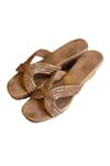 Buy_Cinderella by Heena Yusuf_Gold Braided Woven Wedges _at_Aza_Fashions