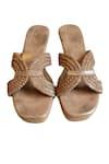 Shop_Cinderella by Heena Yusuf_Gold Braided Woven Wedges _at_Aza_Fashions