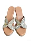 Buy_Cinderella by Heena Yusuf_Silver Braided Criss Cross Woven Wedges _at_Aza_Fashions