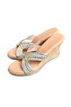 Shop_Cinderella by Heena Yusuf_Silver Braided Criss Cross Woven Wedges _at_Aza_Fashions