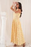 Shop_House Of TA-YA_Yellow Cambric Digitally Printed Floral Halter Anarkali With Churidar_at_Aza_Fashions
