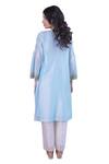 Shop_Myra Clothing Line_Blue Chanderi Hand Embroidered Resham V-neck Floral Work Kurta With Pant _Online_at_Aza_Fashions