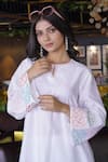 Myra Clothing Line_White Chanderi Hand Embroidered Beads Round Short Kurta With Pant _Online_at_Aza_Fashions