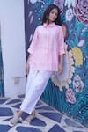 Buy_Myra Clothing Line_Pink Chanderi Hand Embroidered Beads Collar Shirt _at_Aza_Fashions