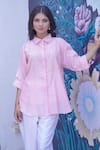 Myra Clothing Line_Pink Chanderi Hand Embroidered Beads Collar Shirt _Online_at_Aza_Fashions