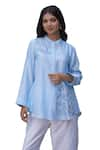 Myra Clothing Line_Blue Chanderi Hand Embroidered Beads Mandarin Floral Top _Online_at_Aza_Fashions