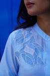 Myra Clothing Line_Blue Chanderi Hand Embroidered Beads Mandarin Floral Top _at_Aza_Fashions