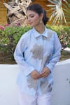 Myra Clothing Line_Blue Chanderi Hand Embroidered Metallic Sequin Collar Shirt _Online_at_Aza_Fashions