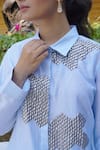 Shop_Myra Clothing Line_Blue Chanderi Hand Embroidered Metallic Sequin Collar Shirt _Online_at_Aza_Fashions