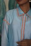 Buy_Myra Clothing Line_Green Chanderi Hand Embroidered Resham Collar Shirt _Online_at_Aza_Fashions