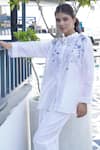 Myra Clothing Line_White Chanderi Hand Embroidered Thread Mandarin Resham Floral Top _Online_at_Aza_Fashions