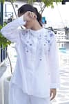 Buy_Myra Clothing Line_White Chanderi Hand Embroidered Thread Mandarin Resham Floral Top _Online_at_Aza_Fashions