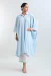 Buy_Mayank Anand Shraddha Nigam_Blue Georgette Plain Shirt Collar Asymmetric Kaftan _at_Aza_Fashions