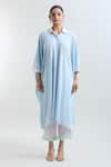 Mayank Anand Shraddha Nigam_Blue Georgette Plain Shirt Collar Asymmetric Kaftan _Online_at_Aza_Fashions