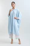 Buy_Mayank Anand Shraddha Nigam_Blue Georgette Plain Shirt Collar Asymmetric Kaftan _Online_at_Aza_Fashions