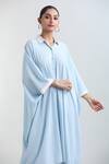 Shop_Mayank Anand Shraddha Nigam_Blue Georgette Plain Shirt Collar Asymmetric Kaftan _Online_at_Aza_Fashions