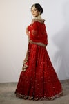 Buy_STUDIO TWELVE 11_Red Net Embroidered Sequin U-neck Floral Bridal Lehanga Set _Online_at_Aza_Fashions