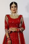 Shop_STUDIO TWELVE 11_Red Net Embroidered Sequin U-neck Floral Bridal Lehanga Set _Online_at_Aza_Fashions