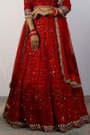 STUDIO TWELVE 11_Red Net Embroidered Sequin U-neck Floral Bridal Lehanga Set _at_Aza_Fashions