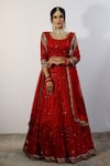 Buy_STUDIO TWELVE 11_Red Net Embroidered Sequin U-neck Floral Bridal Lehanga Set 