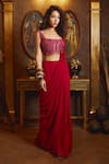Shop_DiyaRajvvir_Fuchsia Tulle Embroidered Sequin Georgette Panelled Skirt Saree With Blouse_at_Aza_Fashions