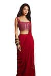 DiyaRajvvir_Fuchsia Tulle Embroidered Sequin Georgette Panelled Skirt Saree With Blouse_Online_at_Aza_Fashions