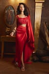 Buy_DiyaRajvvir_Red Tulle Embroidered Sequin Scoop Pre-draped Slit Saree With Blouse_at_Aza_Fashions