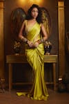 Buy_DiyaRajvvir_Yellow Tulle Embroidered Sequin Sweetheart Pre-draped Saree With Blouse _at_Aza_Fashions