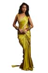 DiyaRajvvir_Yellow Tulle Embroidered Sequin Sweetheart Pre-draped Saree With Blouse _Online_at_Aza_Fashions