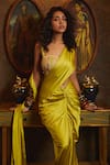 Buy_DiyaRajvvir_Yellow Tulle Embroidered Sequin Sweetheart Pre-draped Saree With Blouse _Online_at_Aza_Fashions