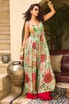 Buy_DiyaRajvvir_Green Georgette Print Floral Round Anarkali With Flared Pant_at_Aza_Fashions