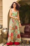 Buy_DiyaRajvvir_Green Georgette Print Floral Round Anarkali With Flared Pant_Online_at_Aza_Fashions