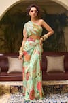Buy_DiyaRajvvir_Green Crepe Print Floral One Shoulder Draped Skirt With Blouse_at_Aza_Fashions