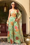 Buy_DiyaRajvvir_Green Crepe Print Floral One Shoulder Flared Pant With Blouse _at_Aza_Fashions