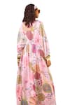 DiyaRajvvir_Pink Georgette Print Floral V-neck Kaftan With Flared Pant _at_Aza_Fashions