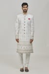 Khwaab by Sanjana Lakhani_White And Art Embroidery Thread Sherwani Set _Online_at_Aza_Fashions