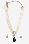 Buy_Dugran By Dugristyle_Green Pearls, Diamonds, Stones Amyra Kundan And Pendant Necklace Set _Online_at_Aza_Fashions