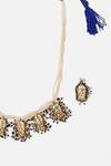 Shop_Dugran By Dugristyle_Blue Pearls, Metallic Thread, Stones Ambrosia Kundan And Natural Necklace Set _at_Aza_Fashions