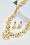 Shop_Swabhimann_Multi Color Stones Floret Kundan Embellished Necklace Set _Online_at_Aza_Fashions